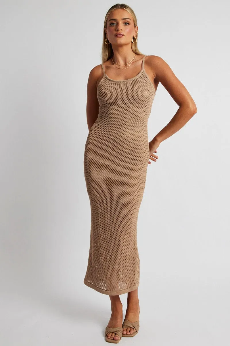Beige Knit Midi Dress Sleeveless sold by Ally Fashion product image thumbnail 2