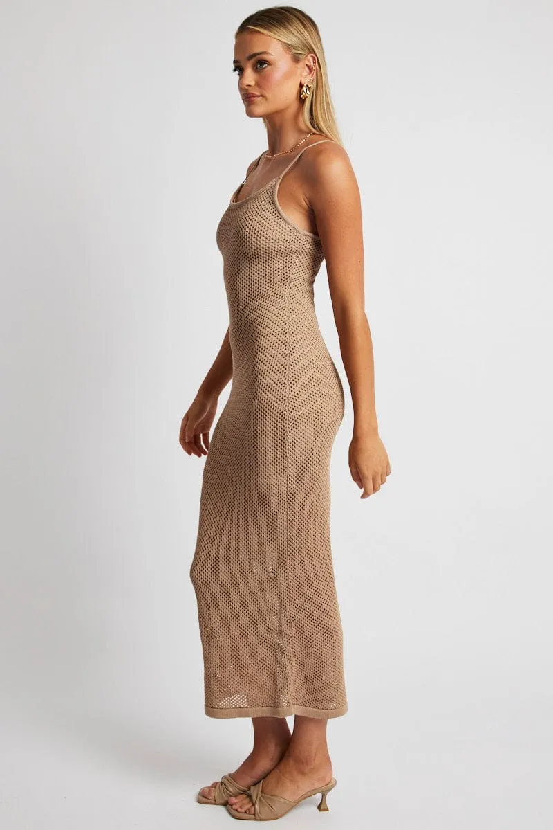 Beige Knit Midi Dress Sleeveless sold by Ally Fashion product image thumbnail 4