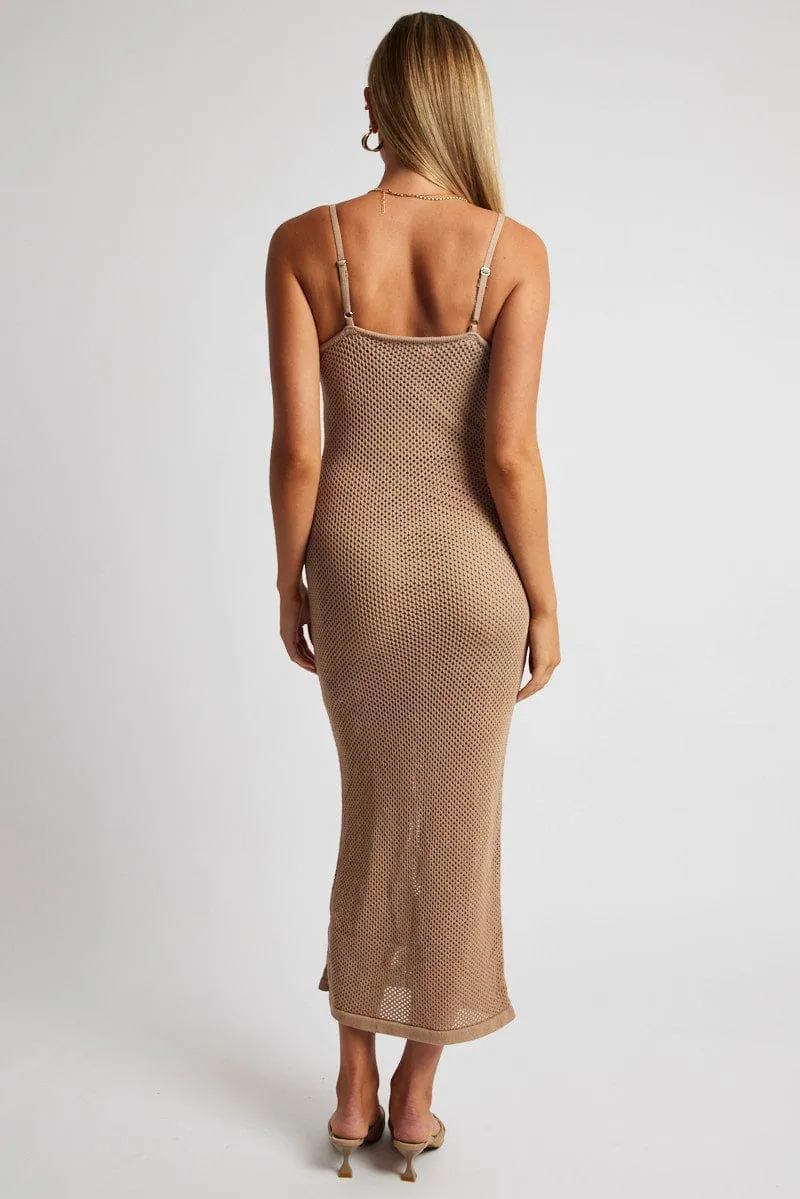 Beige Knit Midi Dress Sleeveless sold by Ally Fashion product image thumbnail 5