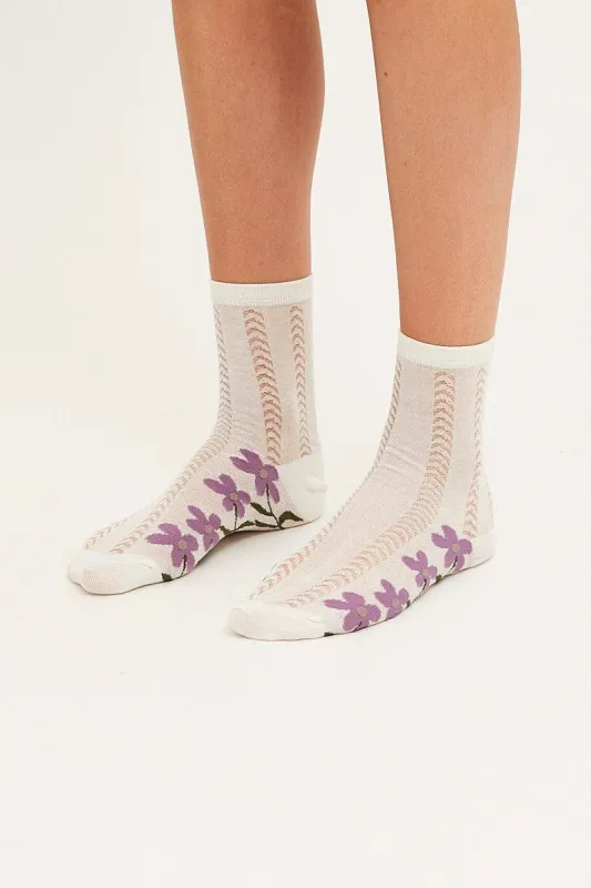 Purple Print Socks sold by Ally Fashion