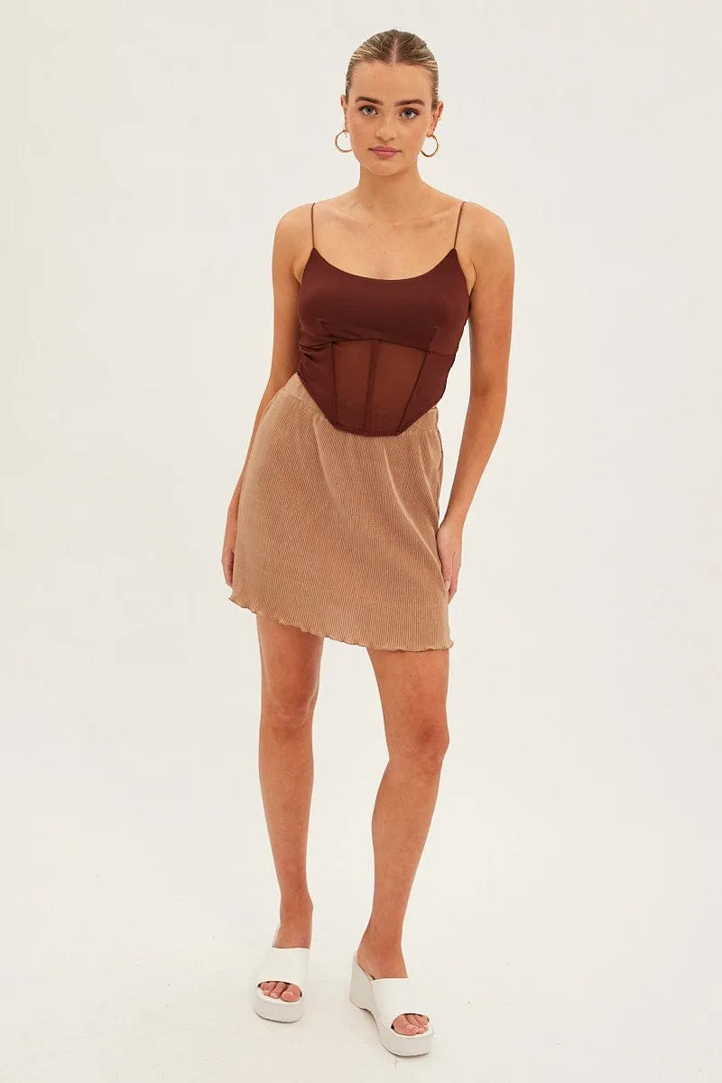 Brown Plisse Mini Skirt sold by Ally Fashion product image thumbnail 3