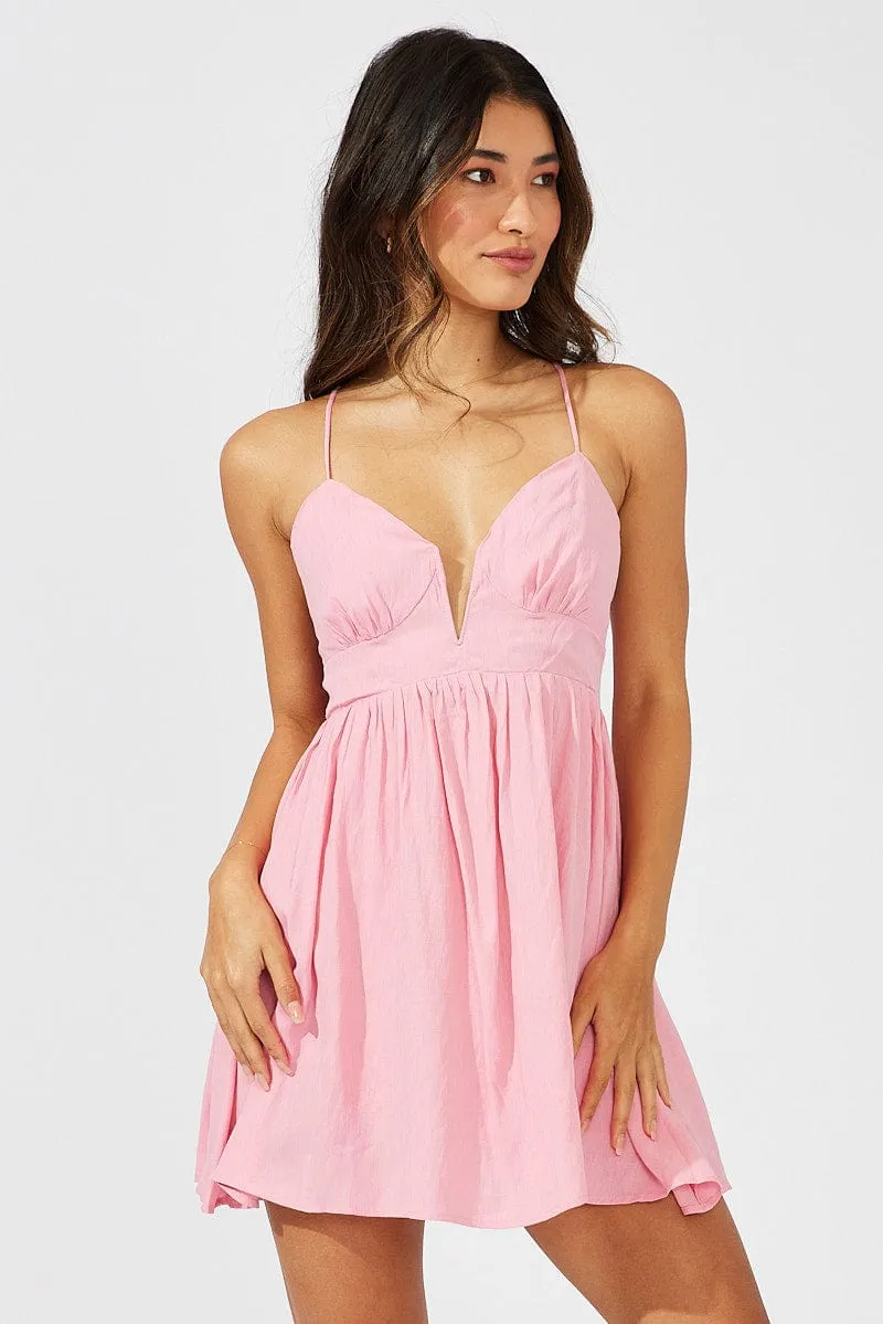 Pink Fit And Flare Dress Sleeveless Mini sold by Ally Fashion product image thumbnail 3