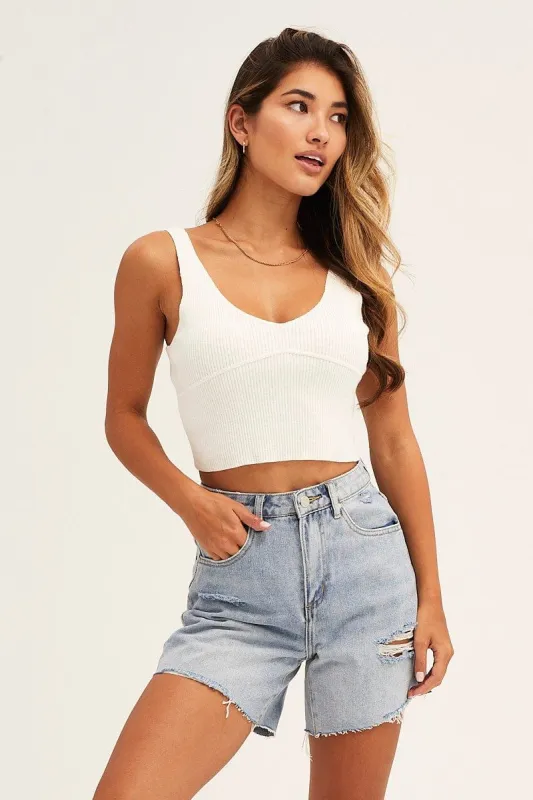 Blue Denim Shorts Knee Length High Rise sold by Ally Fashion