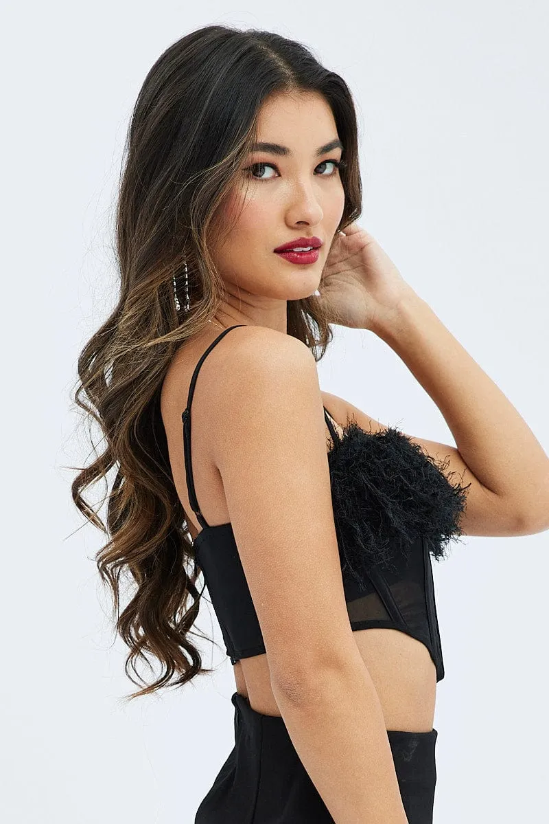 Black Mesh Faux feather corset top sold by Ally Fashion product image thumbnail 4