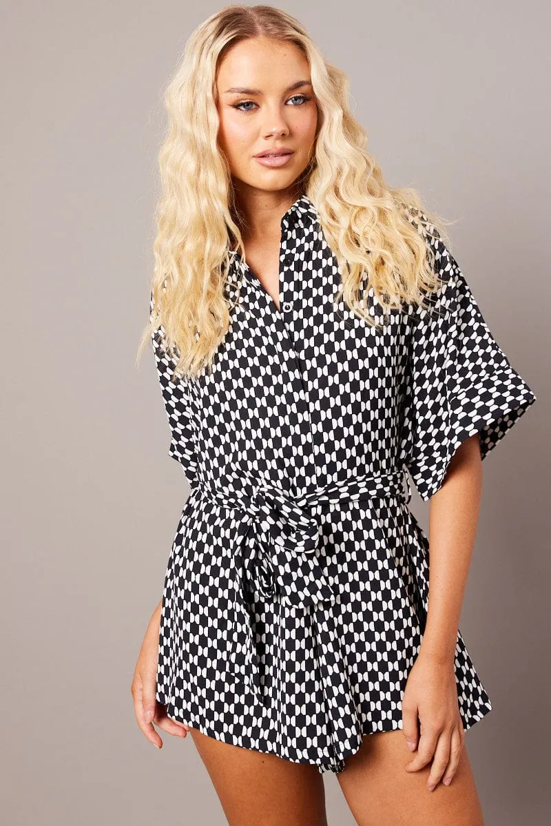 Black Geo Oversized Playsuit sold by Ally Fashion