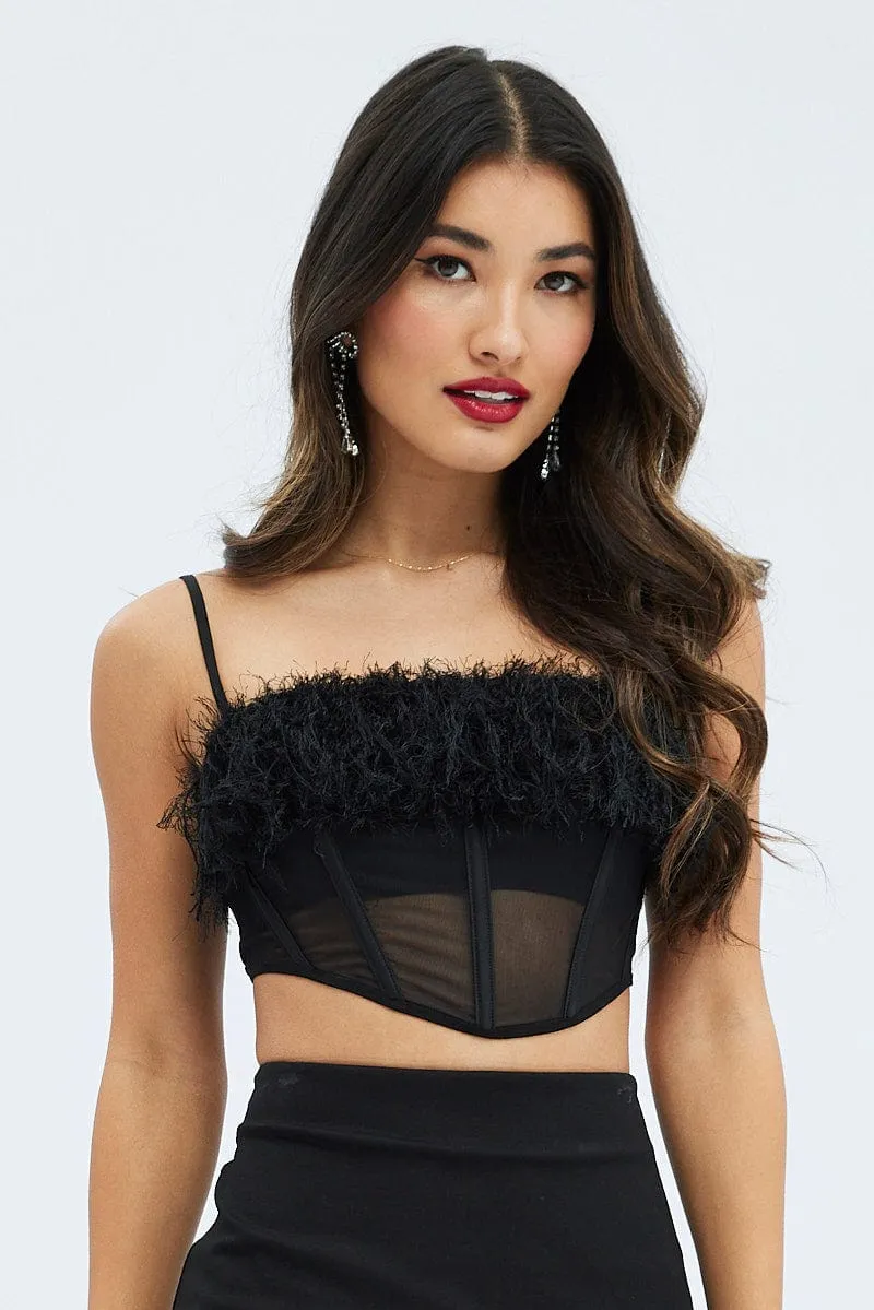 Black Mesh Faux feather corset top sold by Ally Fashion product image thumbnail 3