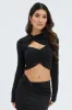 Black Top Long Sleeves Twisted Neck sold by Ally Fashion