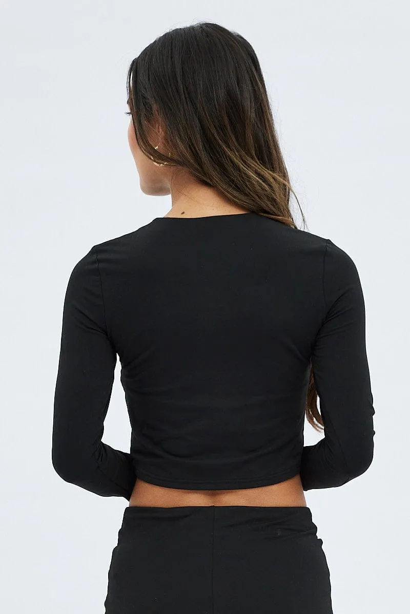 Black Top Long Sleeves Twisted Neck sold by Ally Fashion product image thumbnail 5