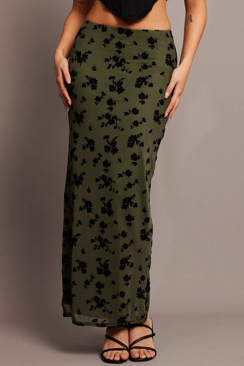 Green Floral Maxi Skirt Side Split sold by Ally Fashion product image thumbnail 3