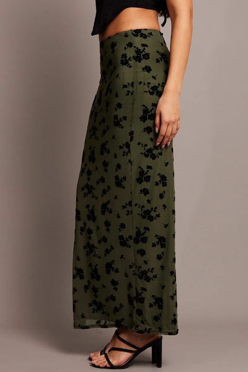 Green Floral Maxi Skirt Side Split sold by Ally Fashion product image thumbnail 4
