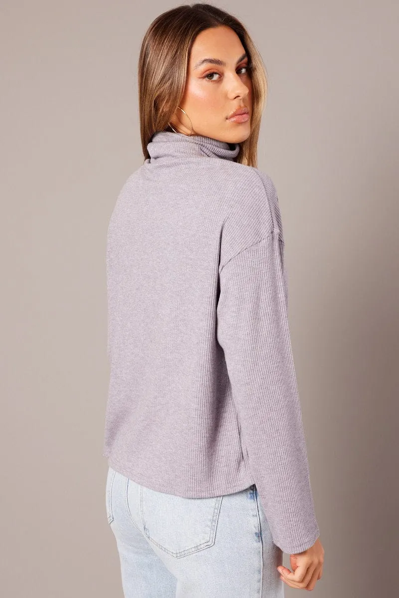 Grey Top High Neck Long Sleeve Relaxed Fit Rib Jersey sold by Ally Fashion product image thumbnail 5
