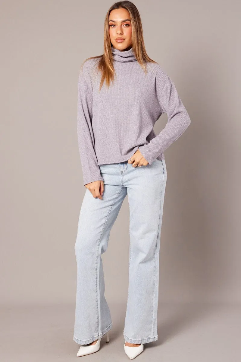 Grey Top High Neck Long Sleeve Relaxed Fit Rib Jersey sold by Ally Fashion product image thumbnail 2