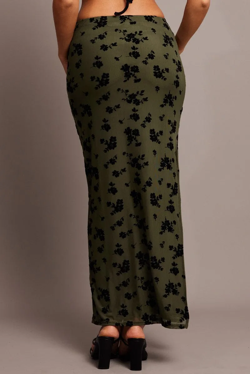 Green Floral Maxi Skirt Side Split sold by Ally Fashion product image thumbnail 5