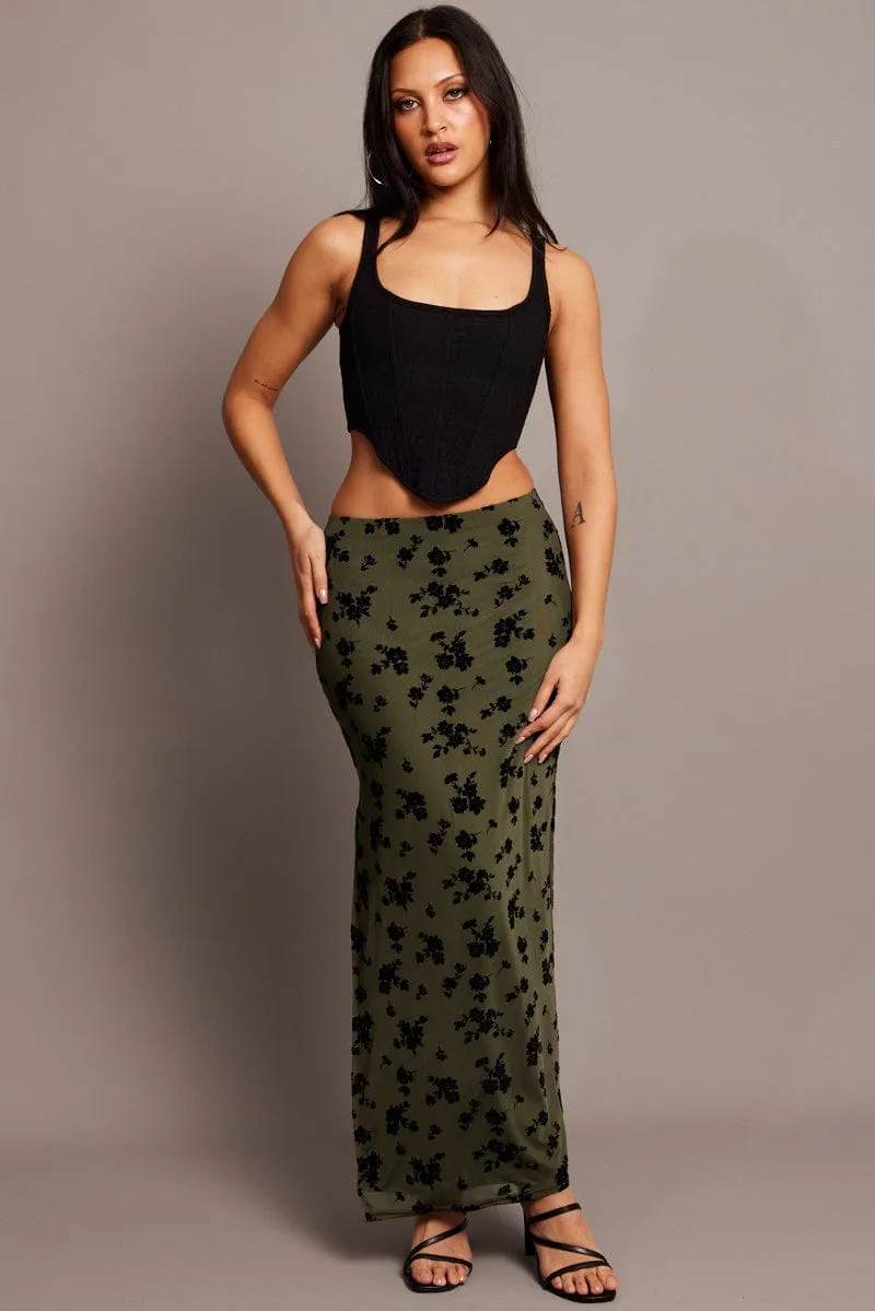 Green Floral Maxi Skirt Side Split sold by Ally Fashion product image thumbnail 2
