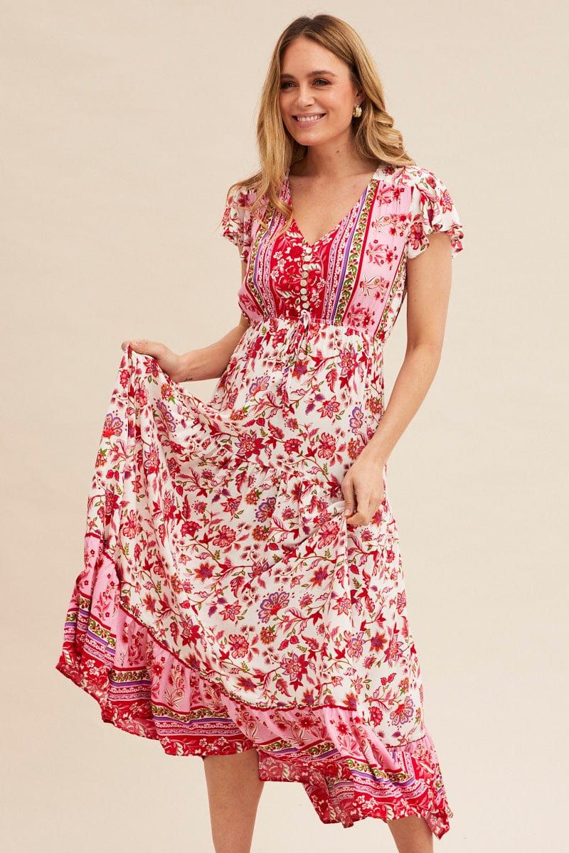 Boho Print Maxi Dress Short Sleeve V-Neck sold by Ally Fashion product image thumbnail 3