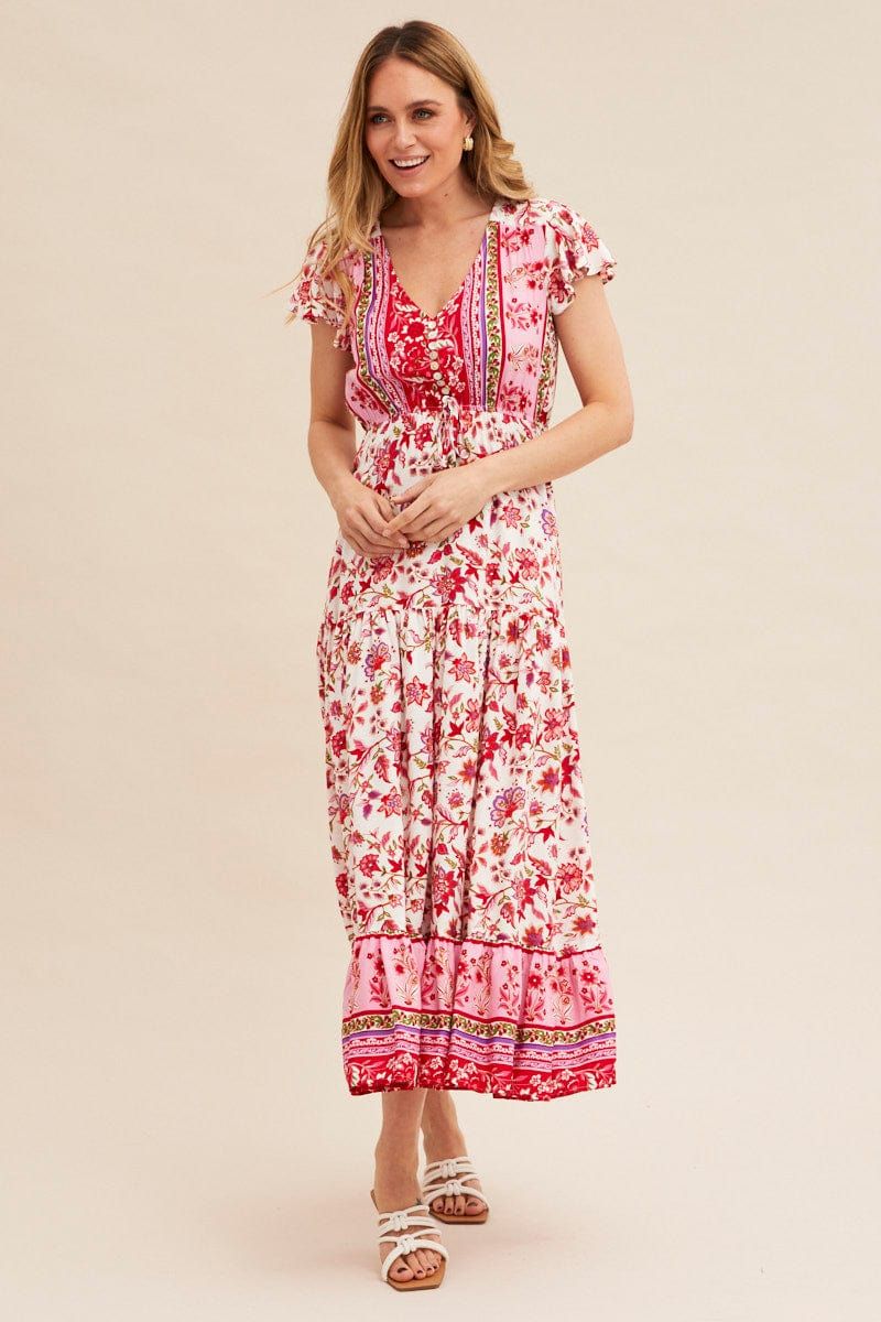Boho Print Maxi Dress Short Sleeve V-Neck sold by Ally Fashion