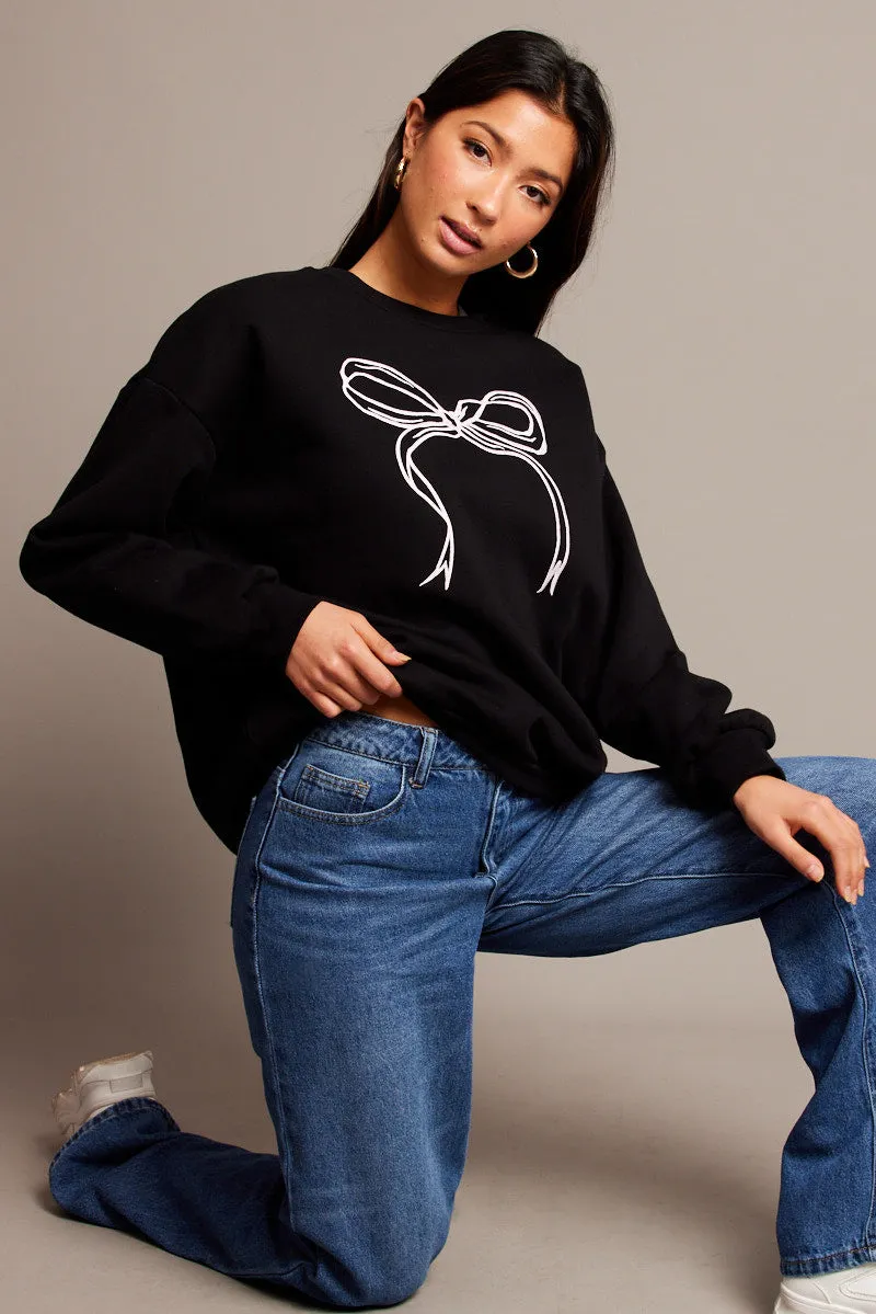 Black Graphic Sweater Long Sleeve sold by Ally Fashion
