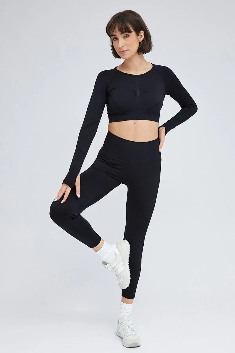 Black Seamless Top And Legging Activewear Set sold by Ally Fashion product image thumbnail 3