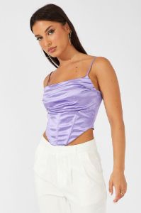 Purple Satin Cami Sleeveless Diamante Strap sold by Ally Fashion