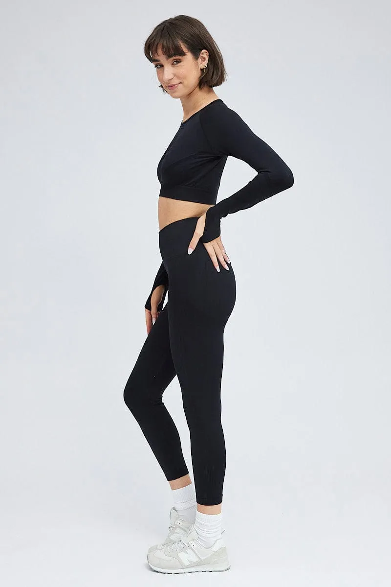 Black Seamless Top And Legging Activewear Set sold by Ally Fashion product image thumbnail 4