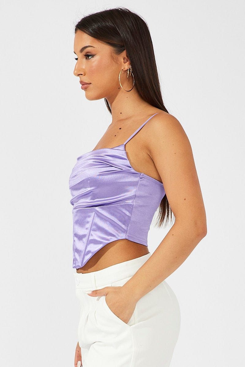 Purple Satin Cami Sleeveless Diamante Strap sold by Ally Fashion product image thumbnail 4