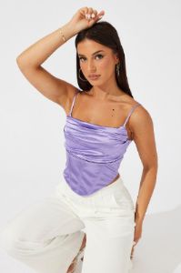 Purple Satin Cami Sleeveless Diamante Strap sold by Ally Fashion