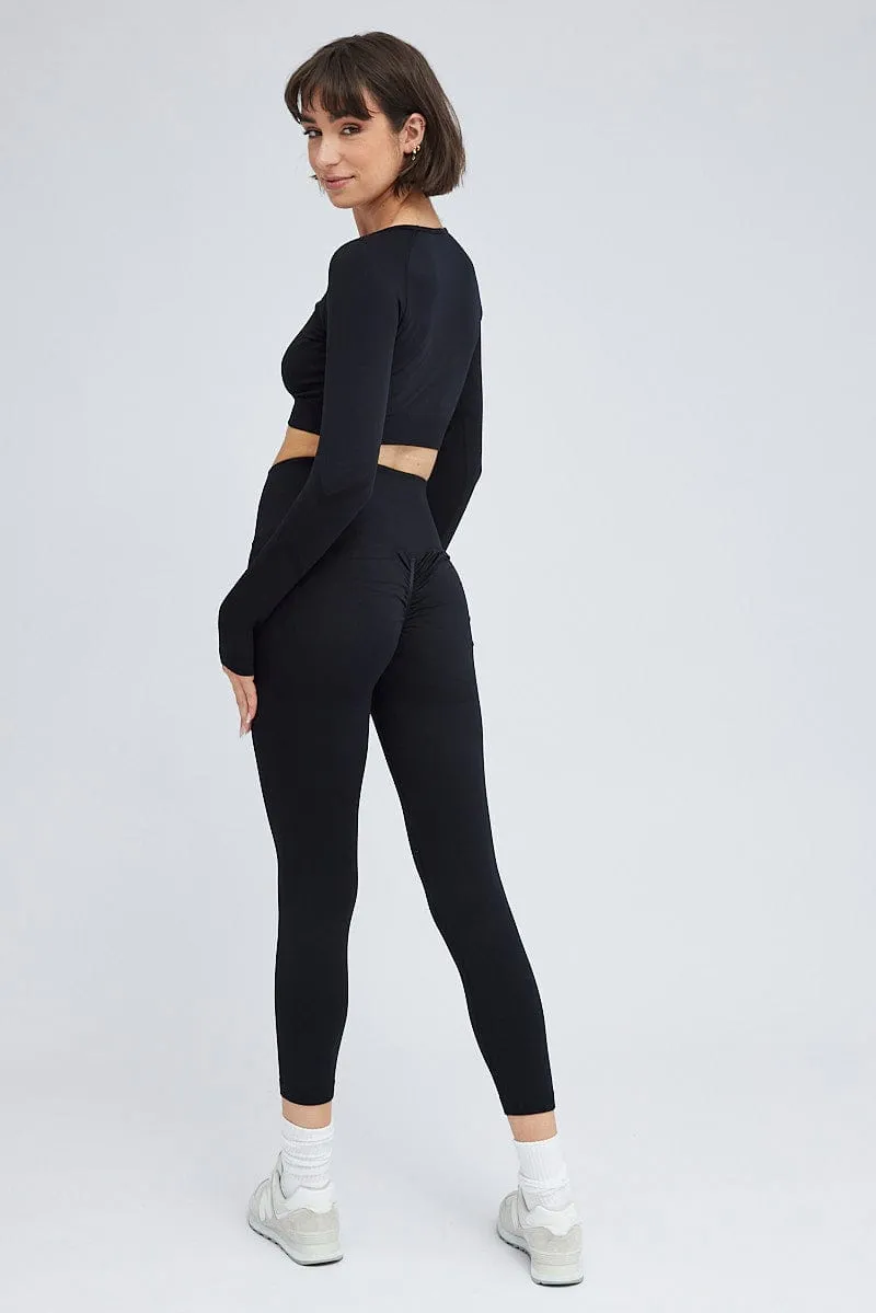 Black Seamless Top And Legging Activewear Set sold by Ally Fashion product image thumbnail 5