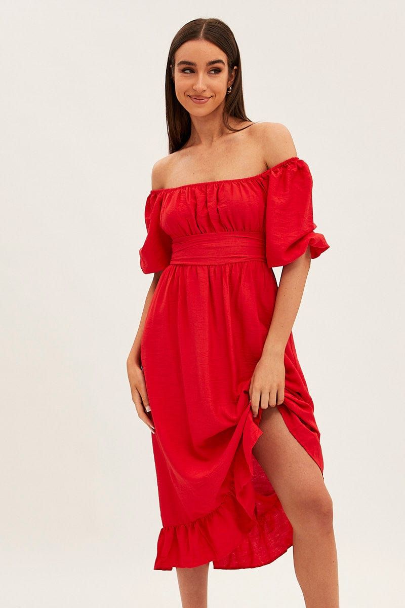 Red Evening Square Neck Maxi Dress sold by Ally Fashion