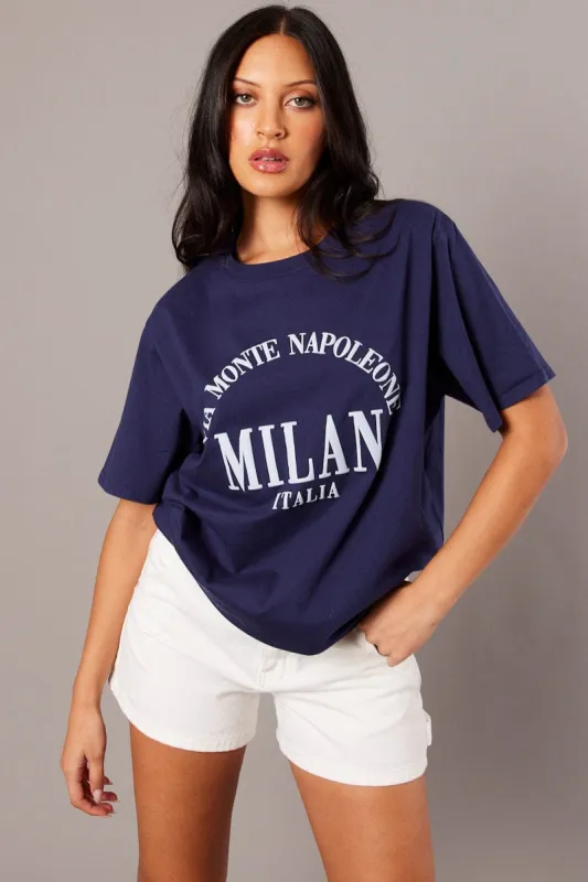 Blue Graphic Tee Short Sleeve sold by Ally Fashion