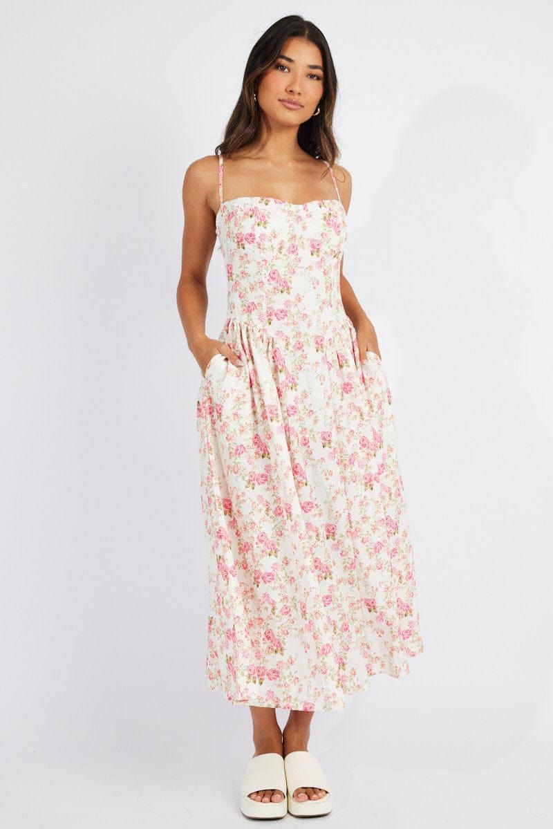 Pink Floral Midi Dress Sleeveless sold by Ally Fashion product image thumbnail 2
