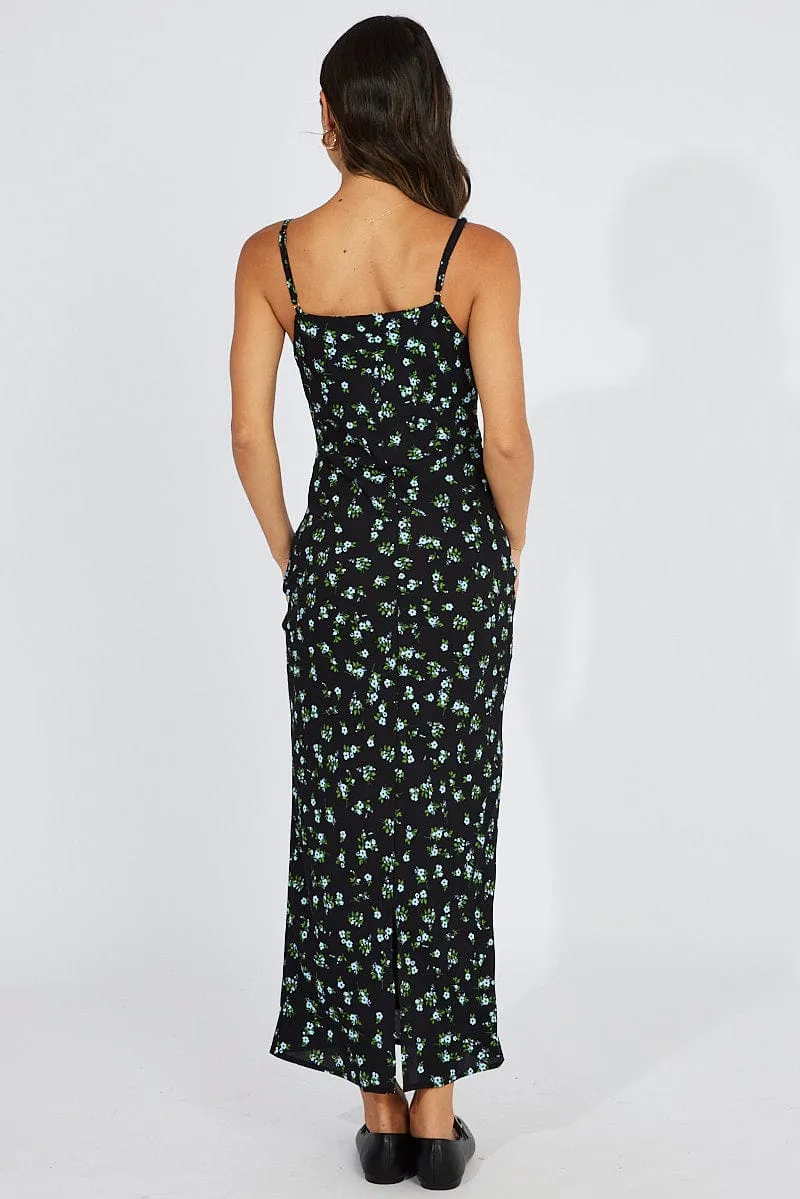 Black Floral Midi Dress Gathered Bust Eyelet Fabric sold by Ally Fashion product image thumbnail 5