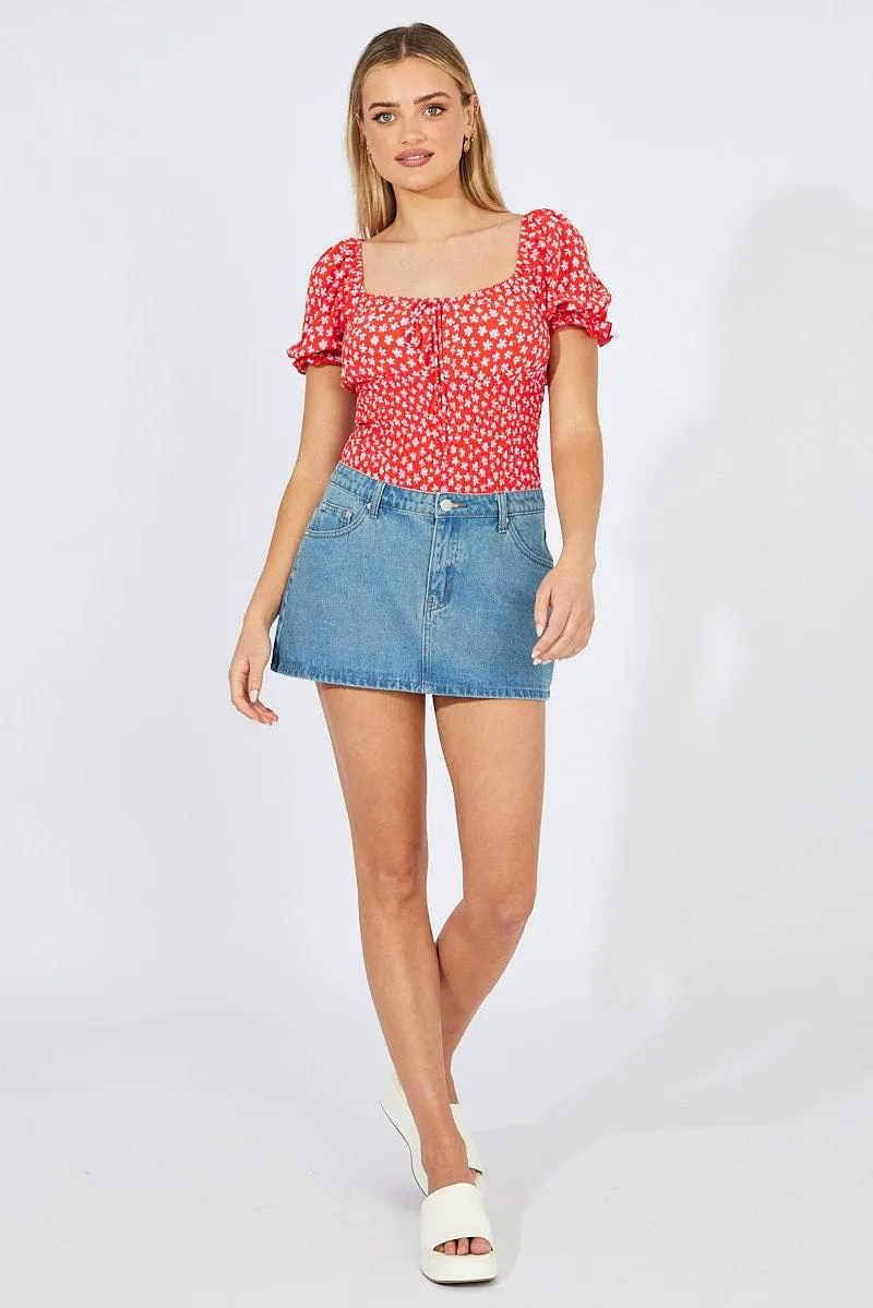 Red Ditsy Bodysuit short Sleeve sold by Ally Fashion product image thumbnail 2