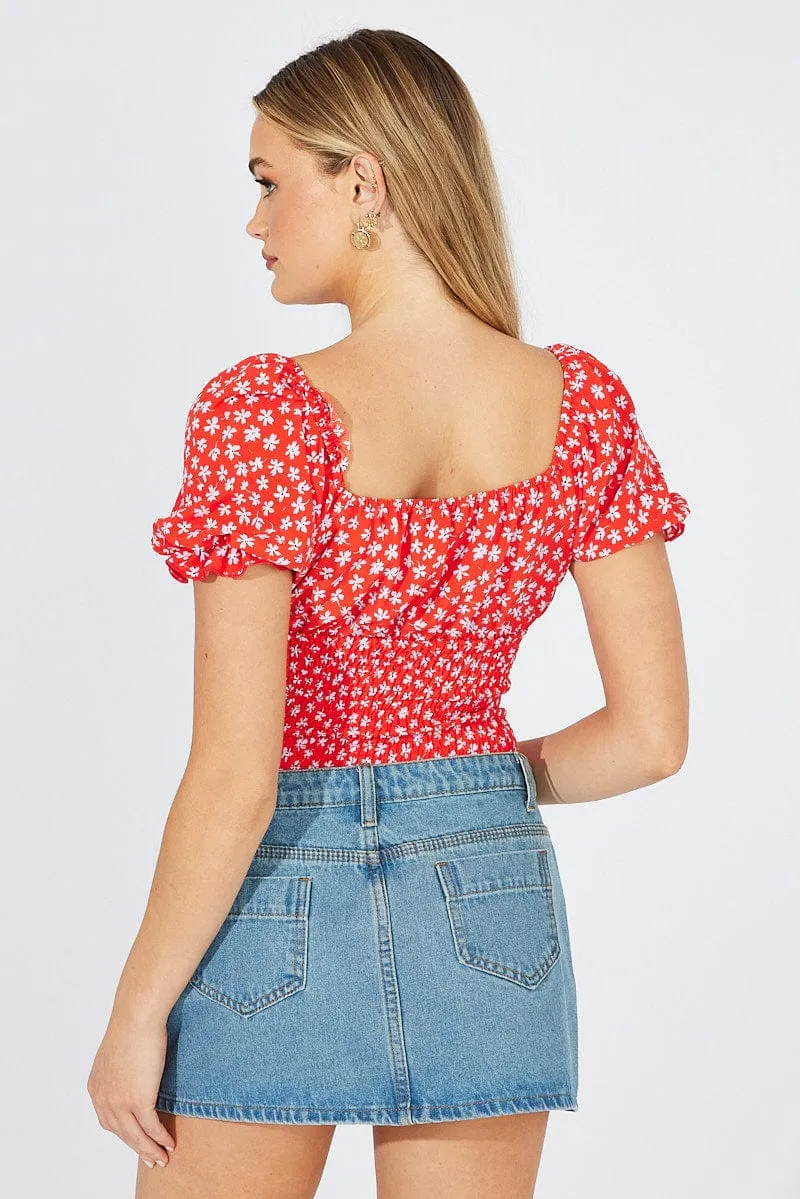 Red Ditsy Bodysuit short Sleeve sold by Ally Fashion product image thumbnail 5