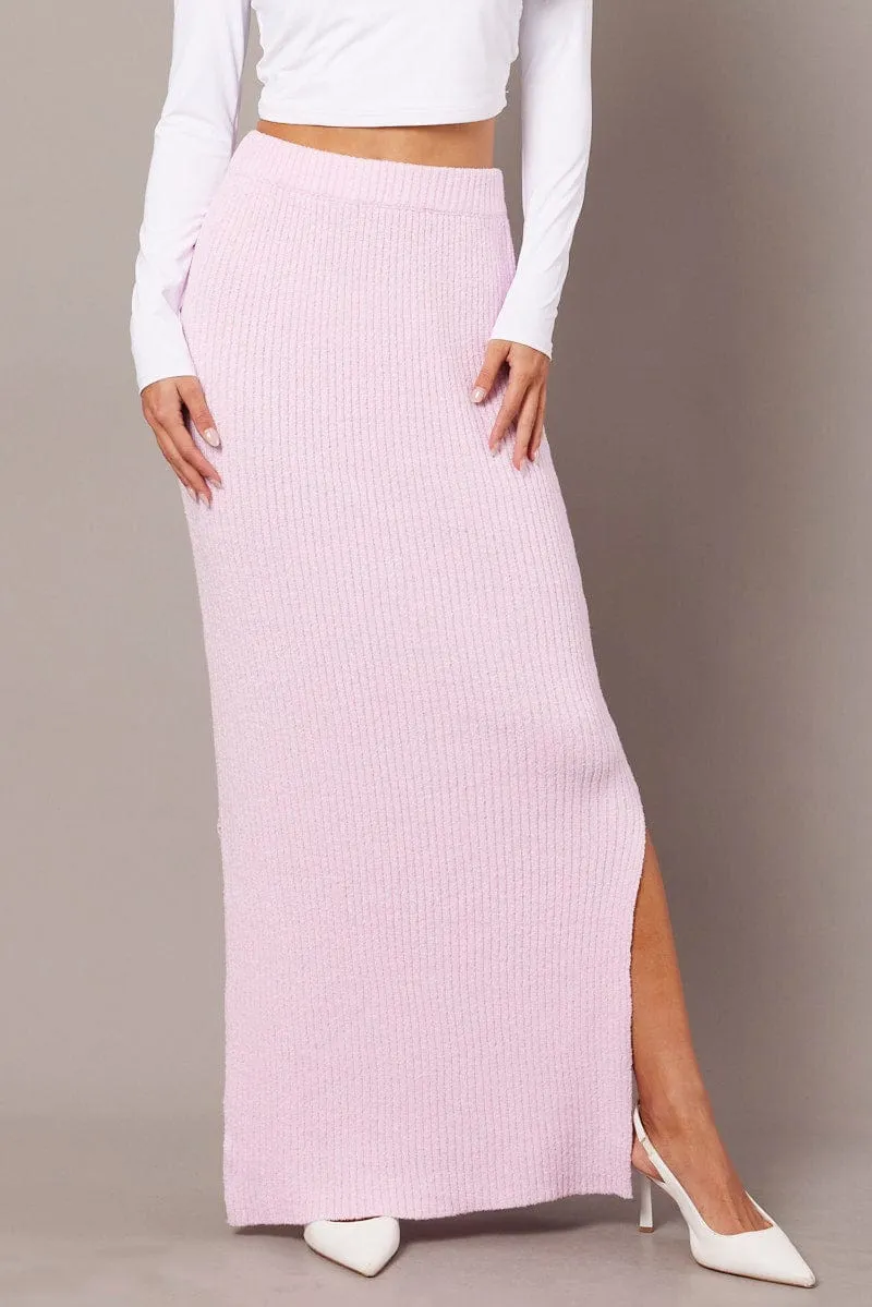 Pink Knit Skirt High Rise Midi sold by Ally Fashion