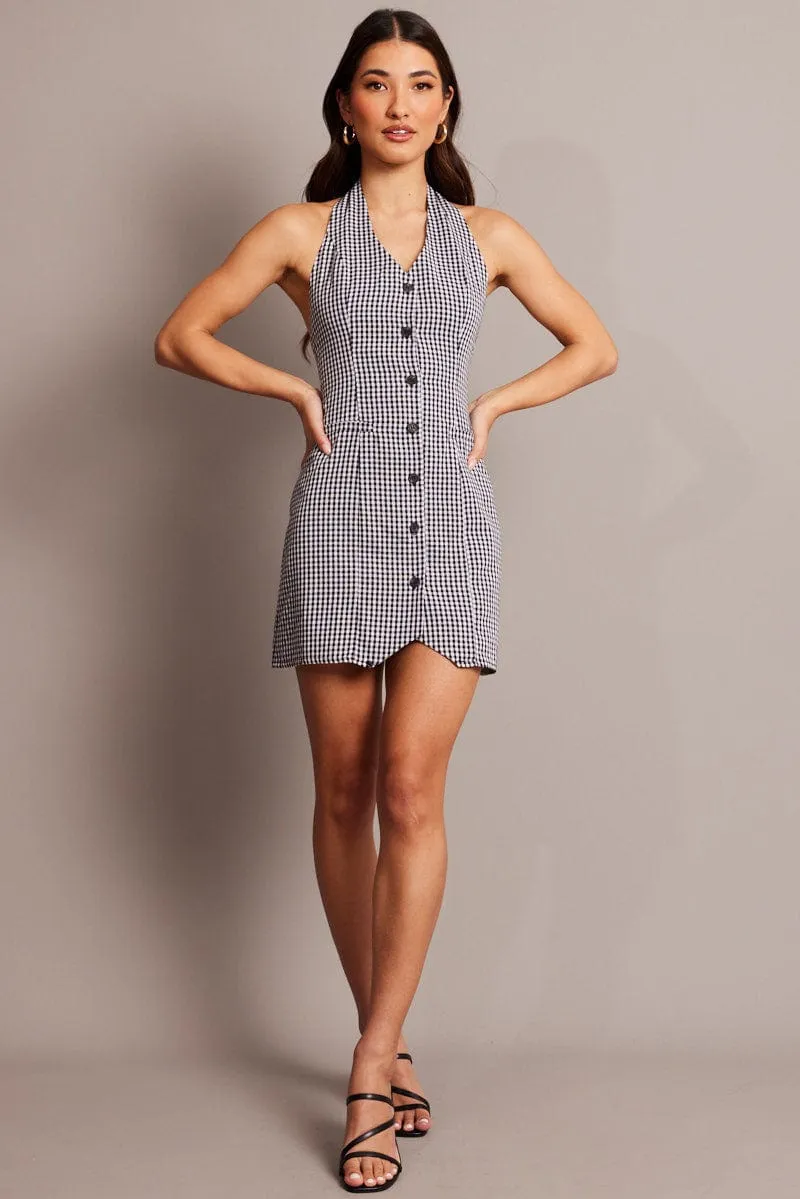 Black Check Halter Neck Dress Mini sold by Ally Fashion product image thumbnail 2