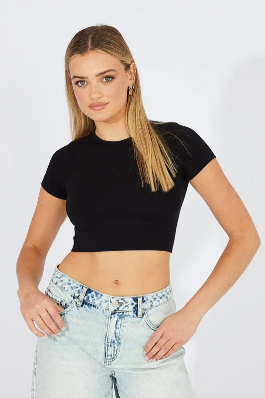 Black T Shirt Short Sleeve Crew Neck Seamless sold by Ally Fashion