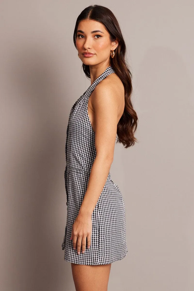 Black Check Halter Neck Dress Mini sold by Ally Fashion product image thumbnail 4