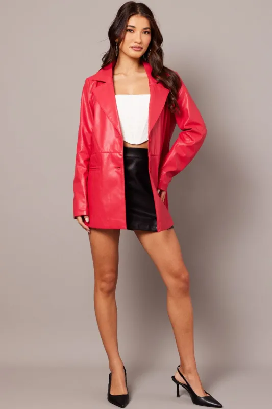 Red Jacket Faux Leather Collared sold by Ally Fashion