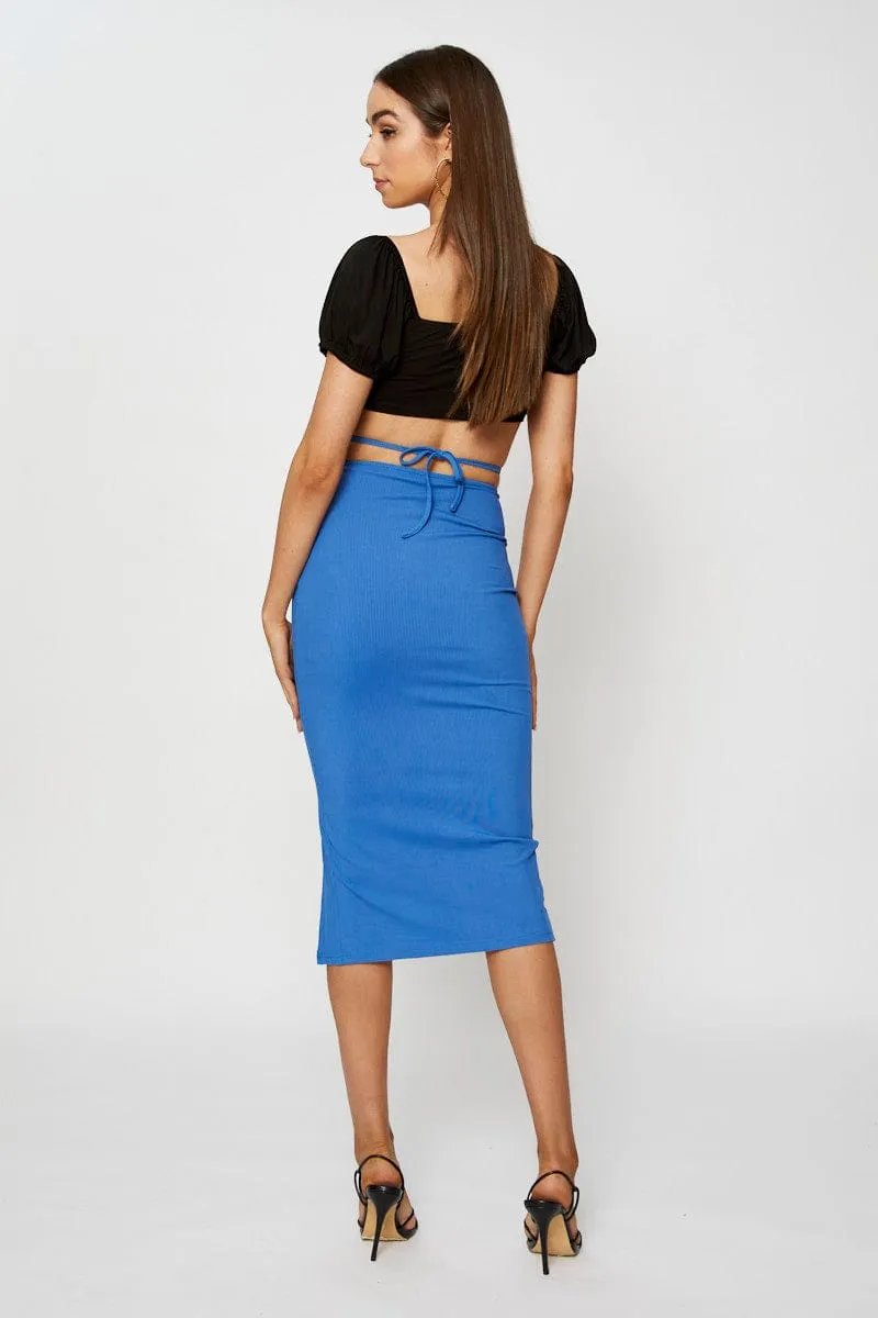 Blue Ribbed Bodycon Midi Skirt sold by Ally Fashion product image thumbnail 5