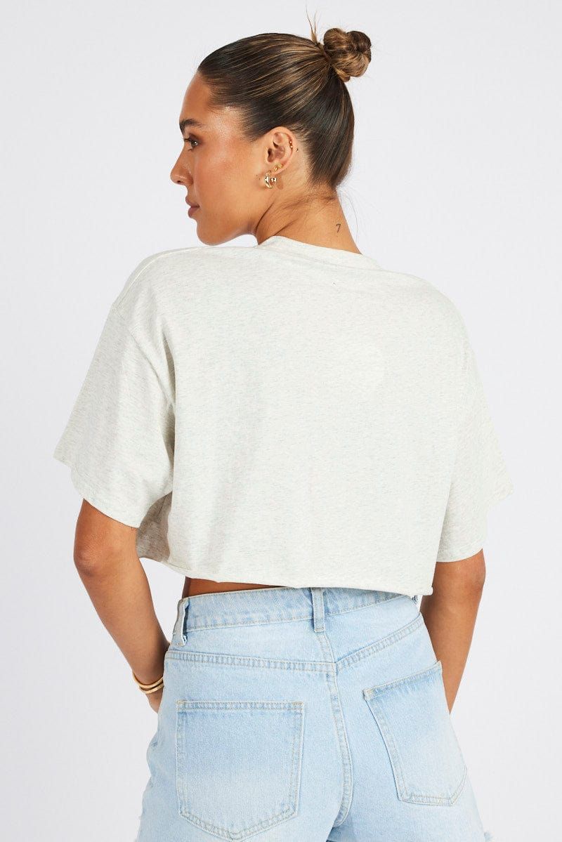 Grey Graphic Tee Flower Slogan Crop T-shirt sold by Ally Fashion product image thumbnail 5