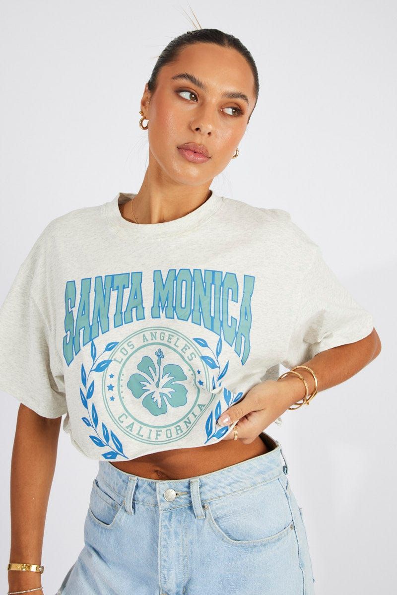 Grey Graphic Tee Flower Slogan Crop T-shirt sold by Ally Fashion