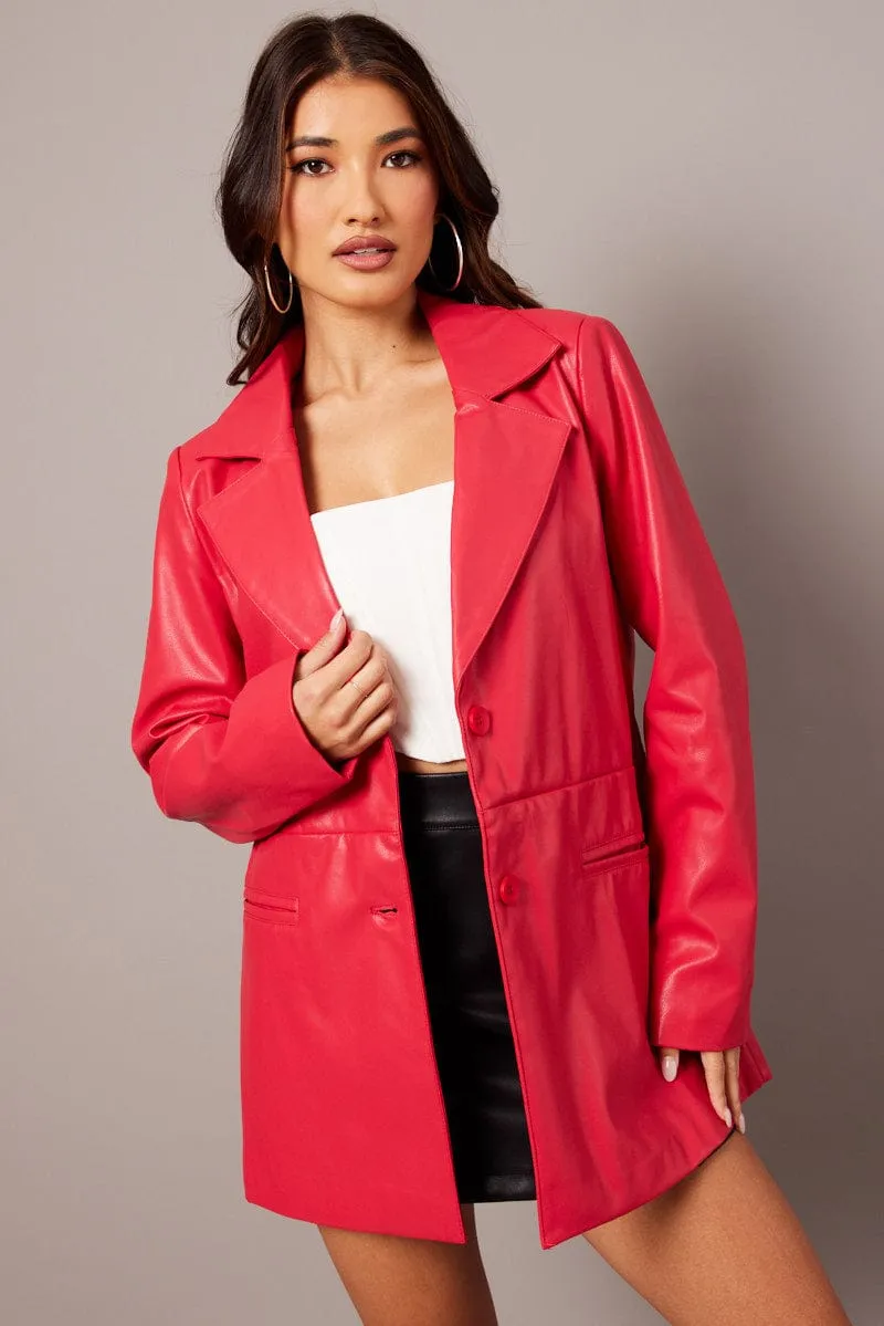 Red Jacket Faux Leather Collared sold by Ally Fashion product image thumbnail 5