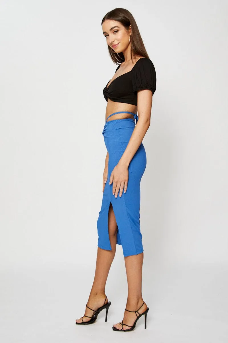 Blue Ribbed Bodycon Midi Skirt sold by Ally Fashion product image thumbnail 4