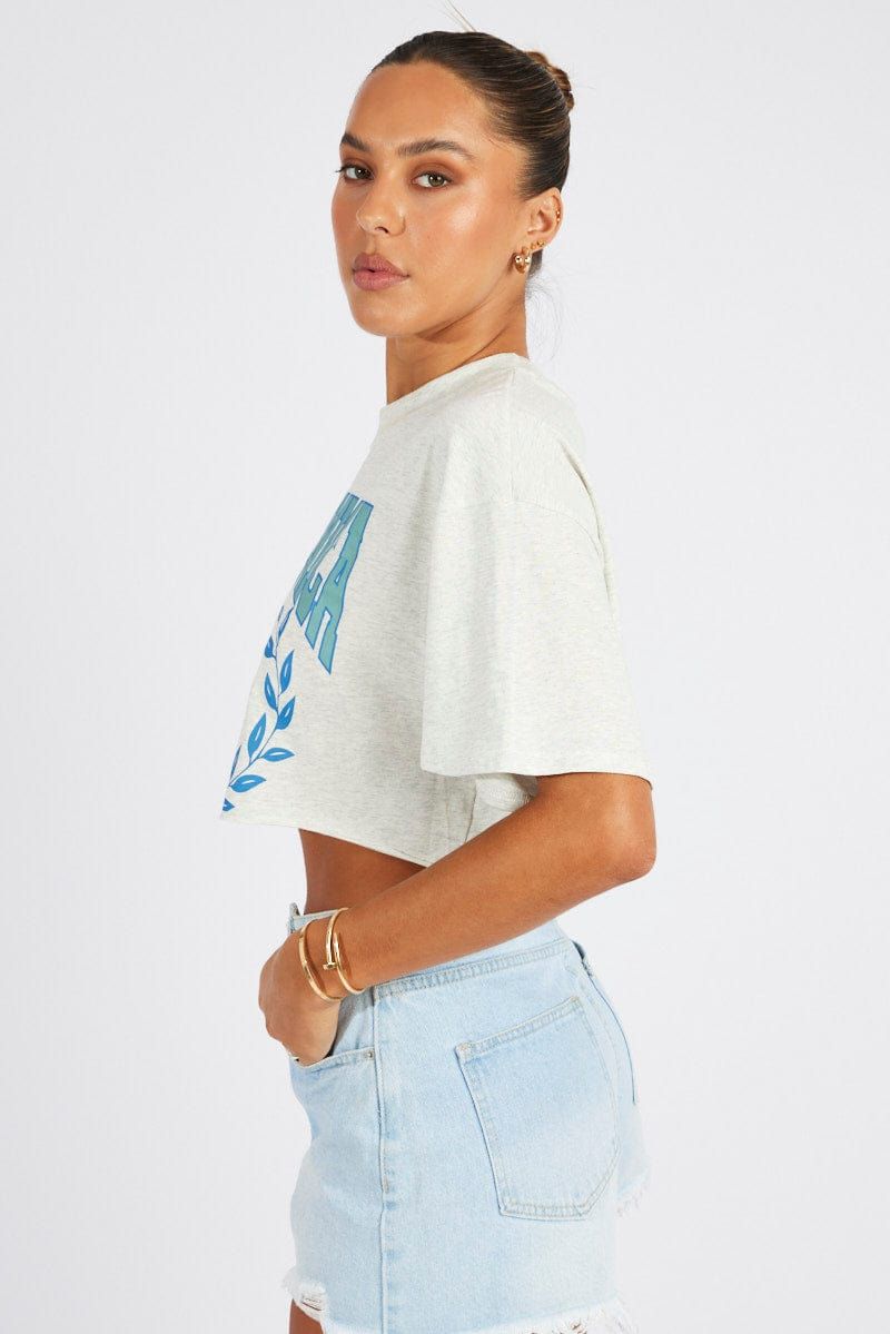 Grey Graphic Tee Flower Slogan Crop T-shirt sold by Ally Fashion product image thumbnail 4