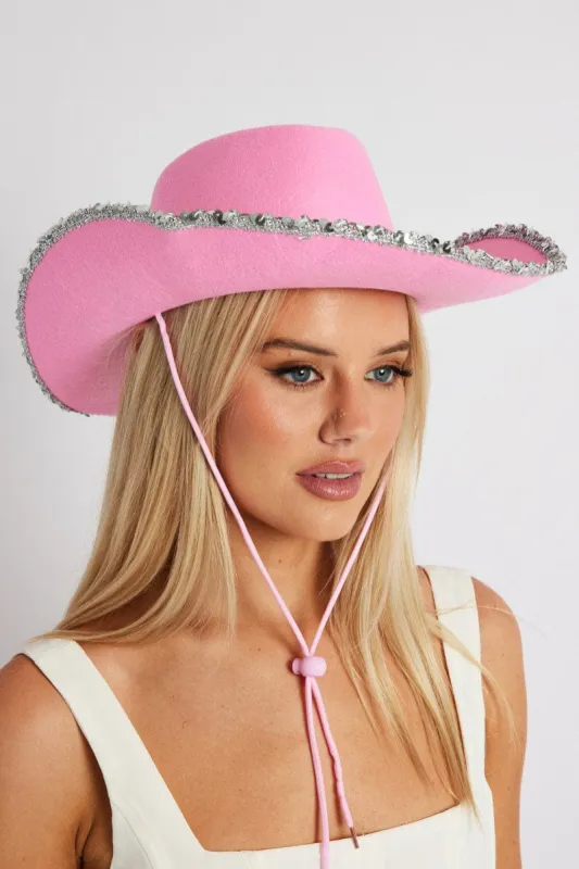 Pink Sequin Detail Festival Cowboy Hat sold by Ally Fashion