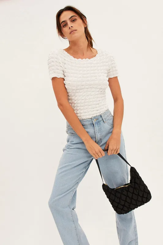White Textured Crop Top sold by Ally Fashion