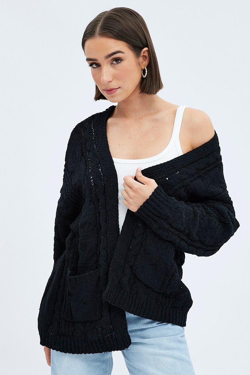 Black Longline Cable Knit Cardigan sold by Ally Fashion product image thumbnail 3