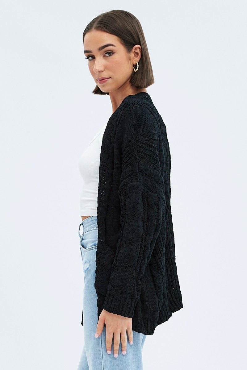Black Longline Cable Knit Cardigan sold by Ally Fashion product image thumbnail 4