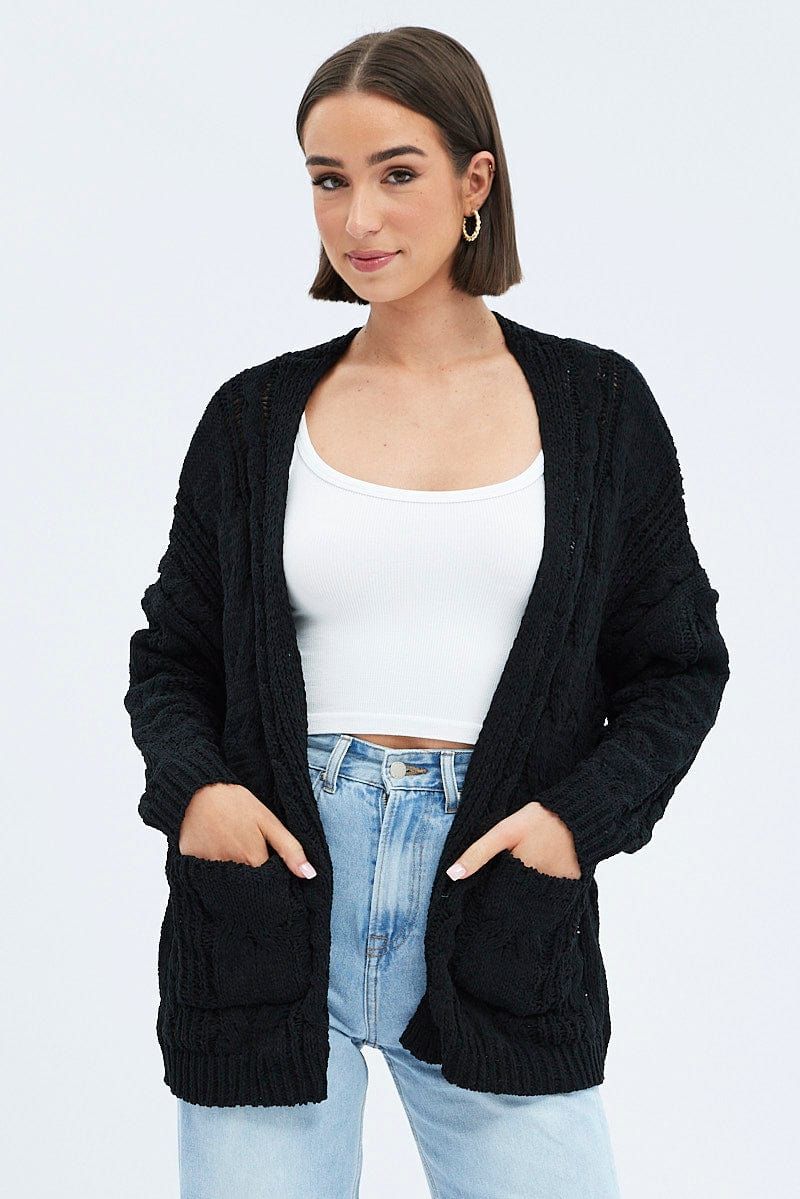 Black Longline Cable Knit Cardigan sold by Ally Fashion