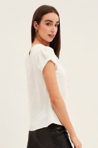 White Top Cap Sleeve Pleat Detail Workwear sold by Ally Fashion